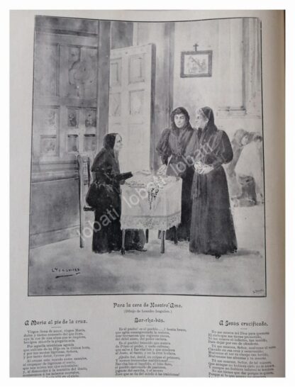 GRABADO RELIGIOSO ANTIGUO 1896, LEANDRO IZAGUIRRE