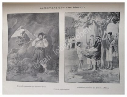 2 GRABADOS ANTIGUOS 1896, SEMANA SANTA EN MEXIO