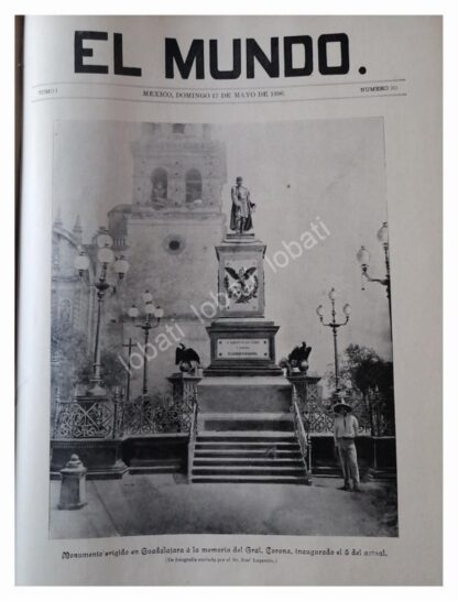 PORTADA ANTIGUA 1896 INAUGURAN ESTATUA RAMON CORONA GUADALAJARA