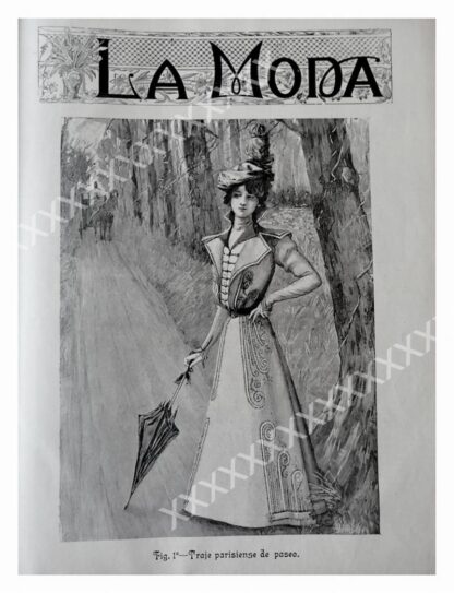 CARTEL ANTIGUO ORIGINAL DE REVISTA DE MODA ANTIGUA " LA MODA " 1897 / MUY RARA