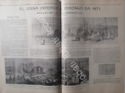 CARTEL ANTIGUO ORIGINAL DE EL GRAN INCENDIO DE CHICAGO DE 1871 NOTA DE 1899