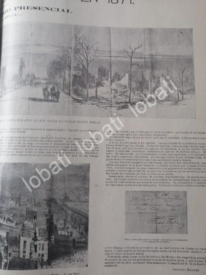 CARTEL ANTIGUO ORIGINAL DE EL GRAN INCENDIO DE CHICAGO DE 1871 NOTA DE 1899 - Imagen 4