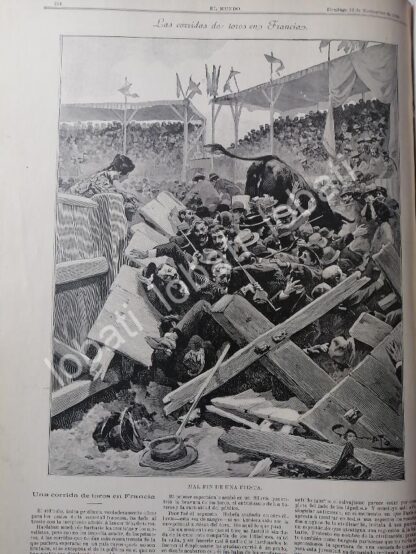 CARTEL ANTIGUO ORIGINAL DE ACCIDENTE EN CORRIDA DE TOROS EN FRANCIA 1899 / TRM