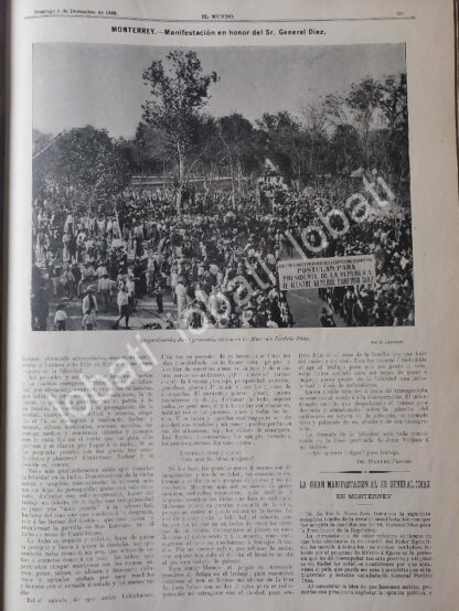 CARTEL ANTIGUO ORIGINAL DE MANIFESTACION EN MONTERREY EN APOYO A PORFIRIO DIAZ 1899 - Imagen 2