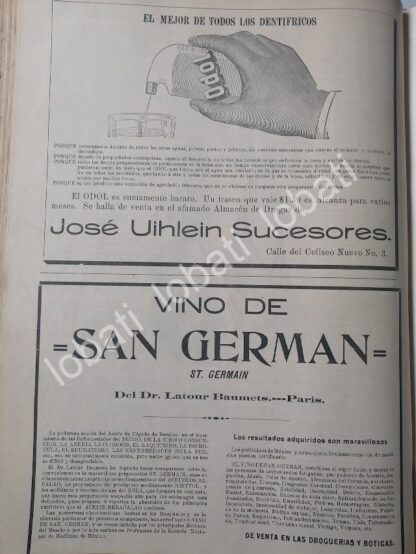 CARTEL ANTIGUO ORIGINAL DE VINO DE SAN GERMAN 1899 & DENTRIFICO ODOL ETC