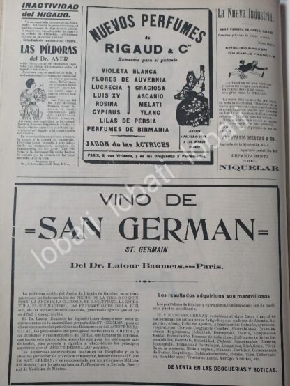 CARTEL ANTIGUO ORIGINAL DE VINO DE SAN GERMAN - PERFUMES RIGAUD Y MAS 1899