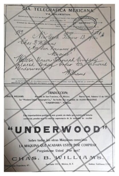 CARTEL PUBLICITARIO 1912 MAQUINA DE ESCRIBIR UNDERWOOD