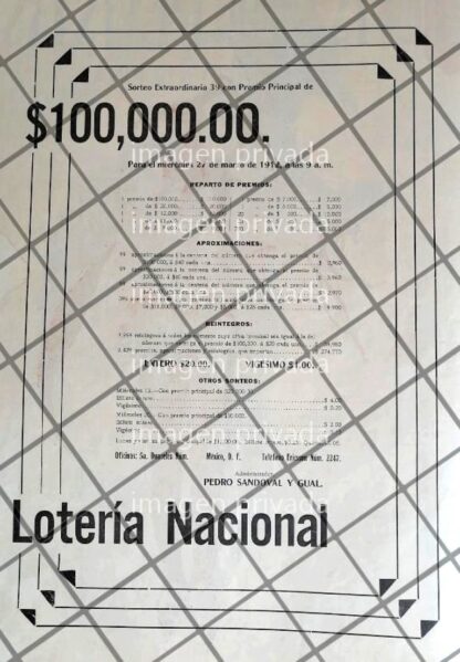 AFICHE ANTIGUO LOTERIA NACIONAL PEDRO SANDOVAL Y GUAL