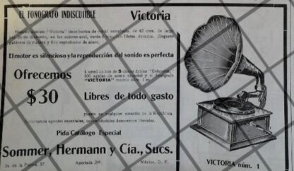 CARTEL PUBLICITARIO FONOGRAFO VICTORIA Y OTROS 1912