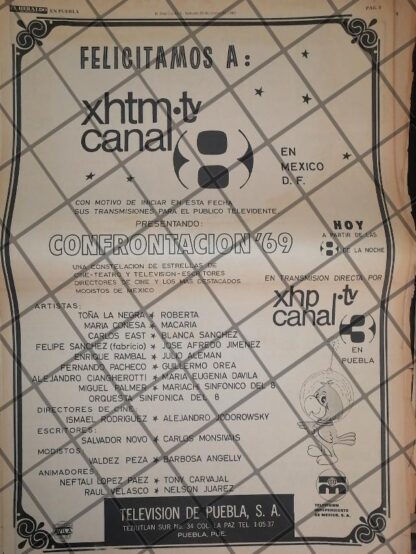 PUBLICIDAD RETRO X.H.T.M. CANAL 8 DE PUEBLA 1969