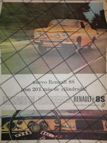 CARTEL PUBLICIDAD RETRO AUTOS RENAULT 8S 1969