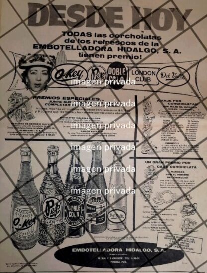 CARTEL PUBLICITARIO RETRO PROMO DE EMBOTELLADORA HIDALGO 1969