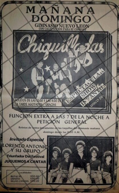 CARTEL RETRO CONCIERTO CHIQUILLADAS Y LORENZO ANTONIO MONTERREY 1984