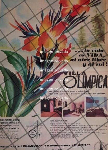 CARTEL PUBLICITARIO RETRO COLONIA VILLA OLIMPICA. IGNACIO SIERRA