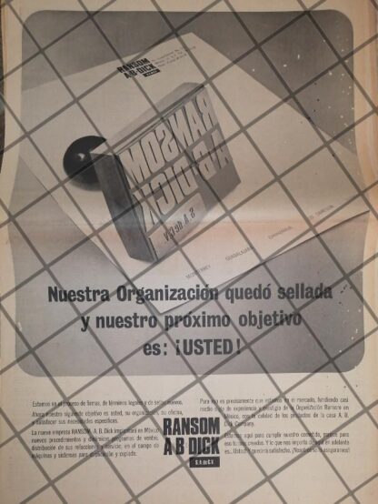 CARTEL PUBLICITARIO RETRO. LLEGA RANSOM AB DICK 1969