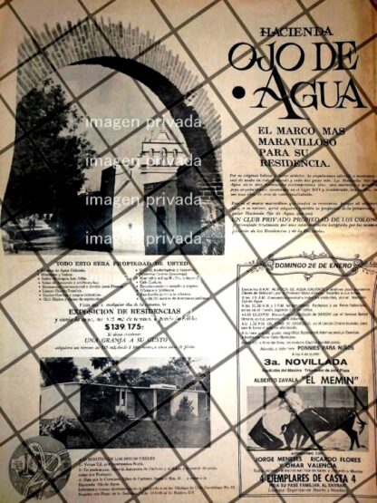 PUBLICIDAD RETRO COLONIA HACIENDA OJO DE AGUA 1969 /4