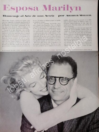 CARTEL ANTIGUO ORIGINAL DE NOTA DE PRENSA MARILYN MONROE Y ARTHUR MILLER 1960s