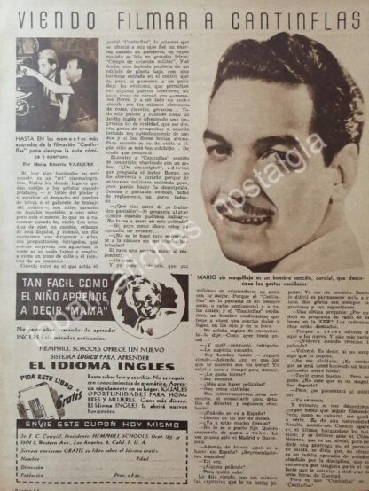 CARTEL ANTIGUO ORIGINAL DE NOTA DE PRENSA, ENTREVISTA A CANTINFLAS 1947 /FEP