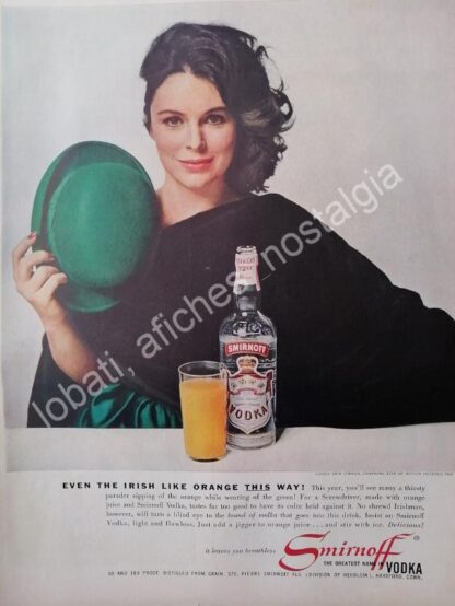 CARTEL ANTIGUO ORIGINAL DE ERIN O´BRIEN Y VODKA SMIRNOFF 1950s /FEP