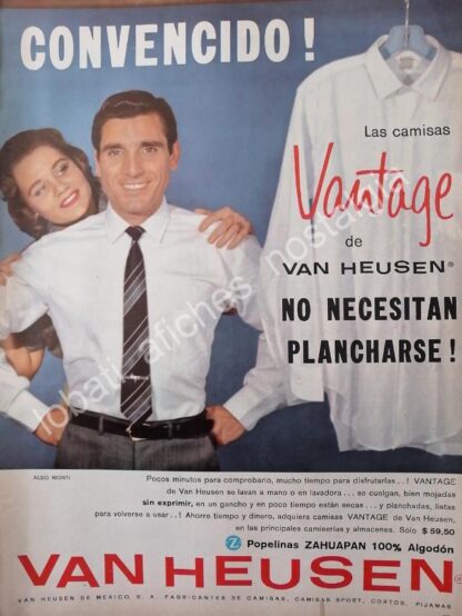 CARTEL ANTIGUO ORIGINAL DE ALDO MONTI Y CAMISAS VAN HEUSEN 1960s /5 FEP