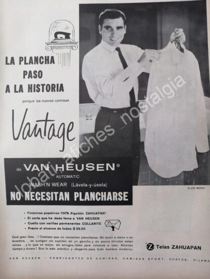 CARTEL ANTIGUO ORIGINAL DE ALDO MONTI Y CAMISAS VAN HEUSEN 1960s /4 FEP