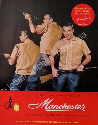 CARTEL ANTIGUO ORIGINAL DE MAURICIO GARCES Y CAMISAS MANCHESTER 1960s /FEP 13