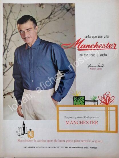 CARTEL ANTIGUO ORIGINAL DE MAURICIO GARCES Y CAMISAS MANCHESTER 1964 /FEP 12