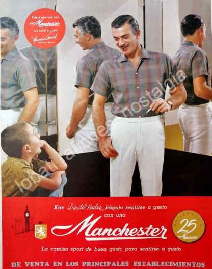 CARTEL ANTIGUO ORIGINAL DE MAURICIO GARCES Y CAMISAS MANCHESTER 1964 /FEP 10