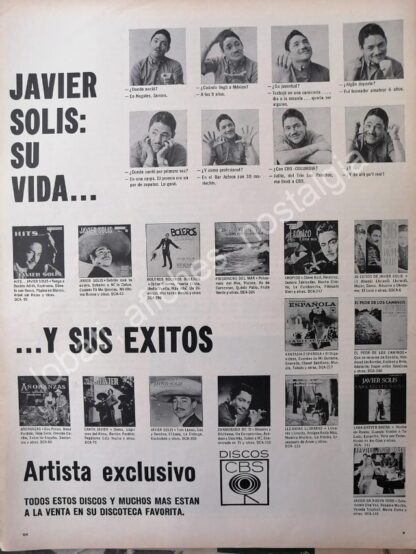 CARTEL ANTIGUO ORIGINAL DE DISCOS CBS PRESENTA A JAVIER SOLIS 1960s /FEP MUY RARO