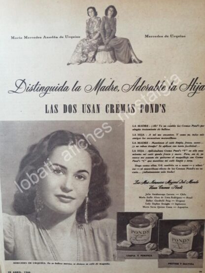 CARTEL ANTIGUO ORIGINAL DE MERCEDES DE URQUIZA Y CREMA PONDS 1946 /FEP