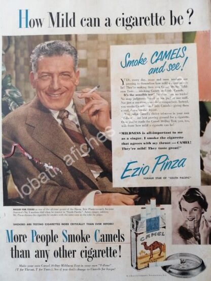 CARTEL ANTIGUO ORIGINAL DE EZIO PINZA Y CIGARROS LUCKY STRIKE 1950s / FEP raro