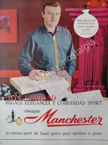 CARTEL ANTIGUO ORIGINAL DE MANOLO FABREGAS Y CAMISAS MANCHESTER 1961