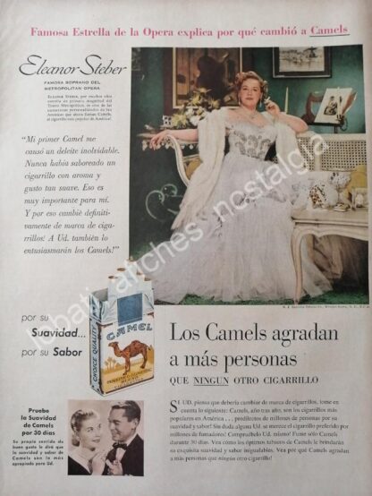 CARTEL ANTIGUO ORIGINAL DE CIGARROS CAMEL CON ELEANOR STEBER FEP