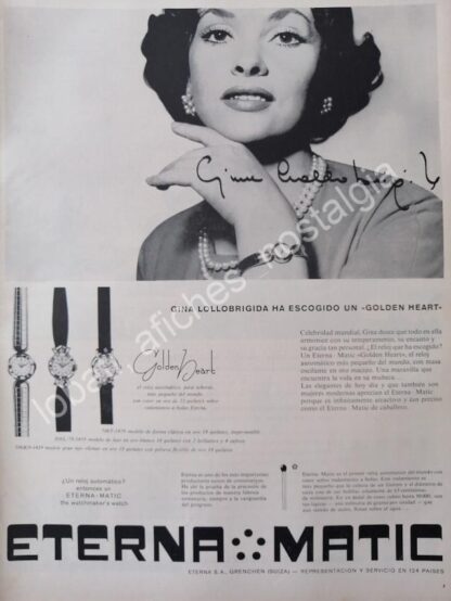 CARTEL ANTIGUO GINA LOLLOBRIGIDA RELOJES ETERNAMATIC 1956