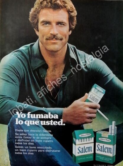 CARTEL ANTIGUO ORIGINAL DE TOM SELLECK ( MAGNUM ) Y CIGARROS SALEM 1980s