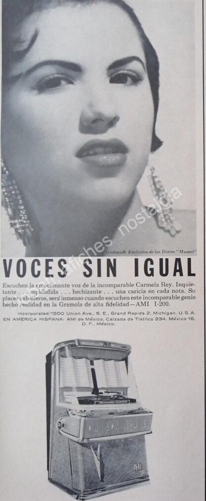 CARTEL ANTIGUO ORIGINAL DE CARMELA REY Y LAS ROCKOLAS AMI 1950s / FEP