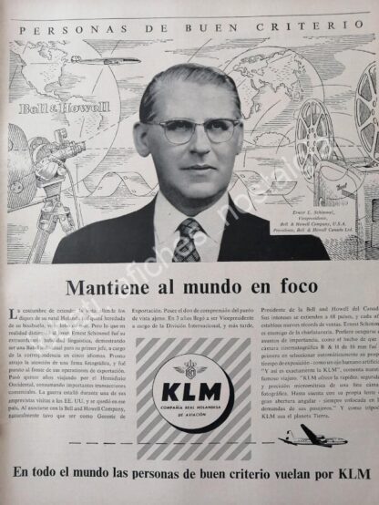 CARTEL ANTIGUO ORIGINAL DE AEROLINEAS KLM WITH ERNEST L. SCHIMMEL 1957