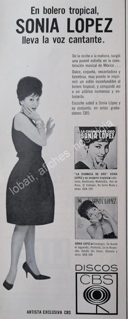 CARTEL ANTIGUO ORIGINAL DE CANTANTE SONIA LOPEZ Y DISCOS CBS 1964 / FEP