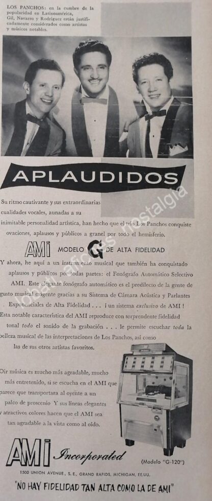 CARTEL ANTIGUO ORIGINAL DE LOS PANCHOS Y LAS ROCKOLAS AMI 1950s / FEP