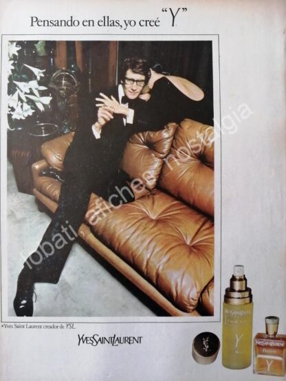 CARTEL ANTIGUO ORIGINAL DE YVES SAINT LAURENT PRESENTA SU FRAGANCIA 1970s