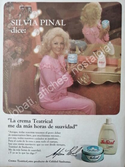 CARTEL ANTIGUO ORIGINAL DE SILVIA PINAL Y CREMA TEATRICAL 1970s / FEP