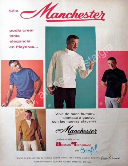 CARTEL ANTIGUO ORIGINAL DE MAURICIO GARCES Y CAMISAS MANCHESTER 1968 /FEP 7