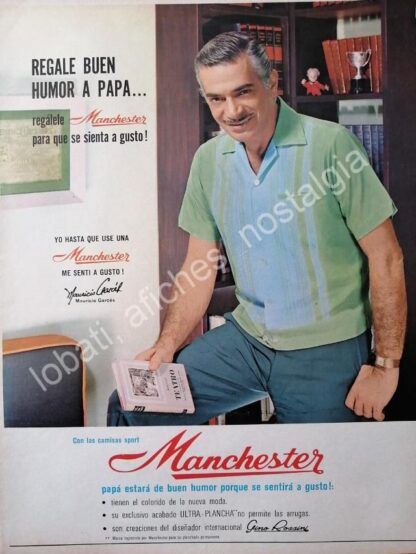 CARTEL ANTIGUO ORIGINAL DE MAURICIO GARCES Y CAMISAS MANCHESTER 1969 /FEP 5