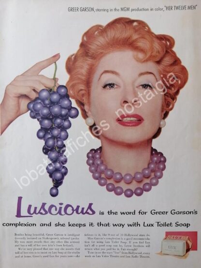 CARTEL ANTIGUO ORIGINAL DE GREER GARSON EN LOS JABONES LUX. U.S.A 1954 / FEP