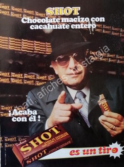 CARTEL ANTIGUO ORIGINAL DE TELLY SAVALAS Y CHOCOLATE SHOT 1980s /FEP RARO