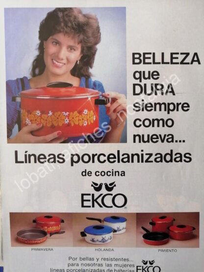 CARTEL ANTIGUO ORIGINAL DE GLORIA CALZADA Y LAS OLLAS Y CACEROLAS ECKO 1990s /FEP