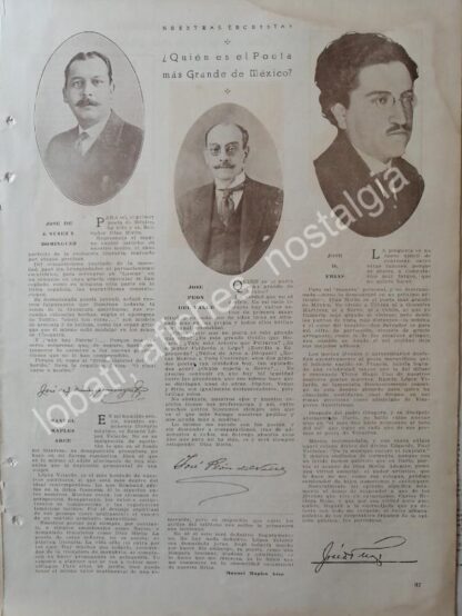 CARTEL ANTIGUO ORIGINAL DE NOTA DE PRENSA 1922 JOSE PEON DEL VALLE Y OTROS