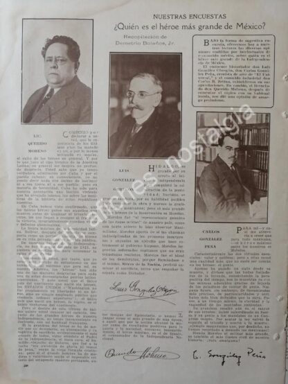 CARTEL ANTIGUO ORIGINAL DE NOTA DE PRENSA 1922 QUERIDO MOHENO Y LUIS GONZALEZ OBREGON