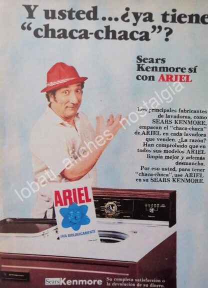 CARTEL ANTIGUO ORIGINAL DE LUIS JIMENO Y EL DETERGENTE ARIEL 1980s CHACA CHACA - Imagen 2