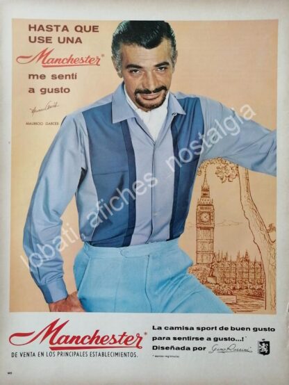 CARTEL ANTIGUO ORIGINAL DE MAURICIO GARCES Y CAMISAS MANCHESTER 1965 /2